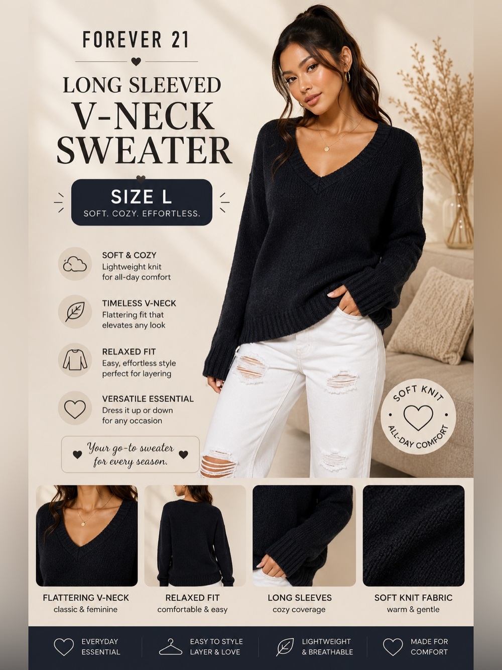 ‼️🔥🆕 Forever 21 Long Sleeved V-Neck Sweater
